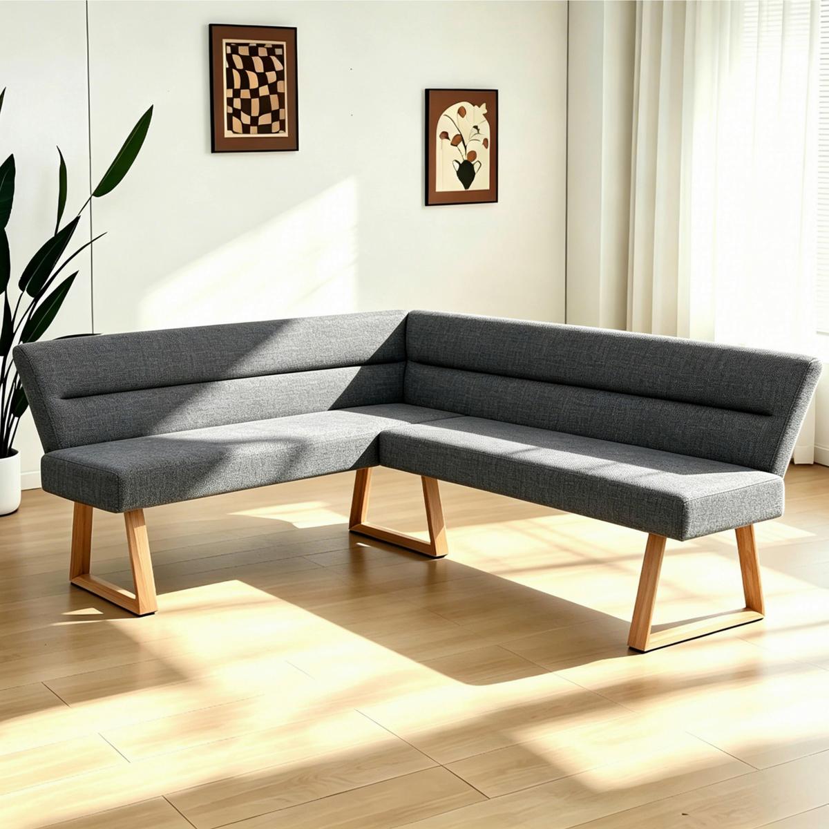 Eckbank Linnea Eichefarben/D-Grau B:162-204cm - Dunkelgrau/Eichefarben, MODERN, Holz/Textil (162-204/82/61cm) - Livetastic