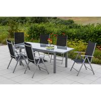 Gartenset 7-tlg Amalfi Aus Aluminium - Silberfarben/Schwarz, MODERN, Textil/Metall - Gardenson