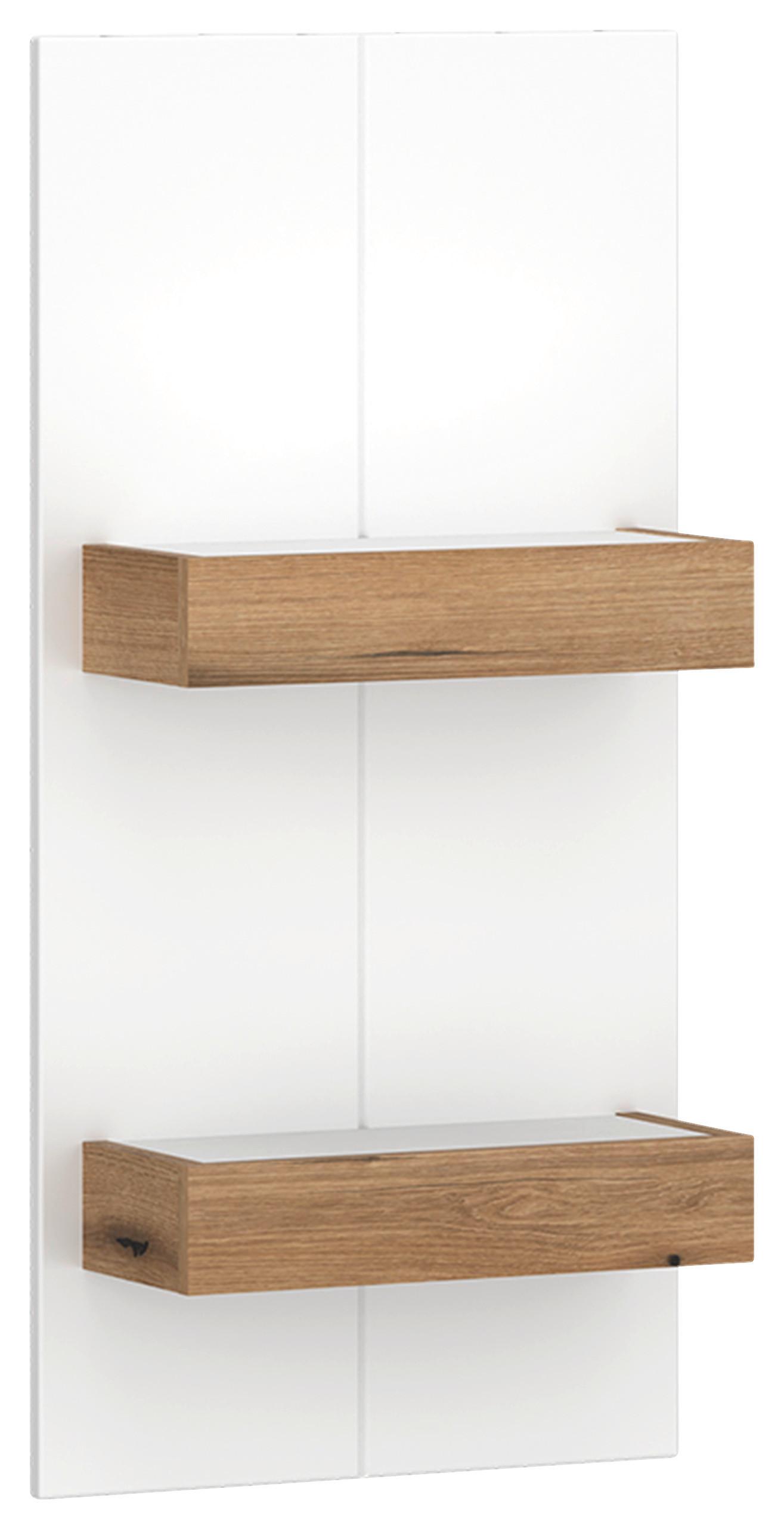 Wandregal Oreta B: 44 cm Weiß Hochglanz/Eichefarben - Eichefarben/Weiß, MODERN, Holzwerkstoff (44/92/20,8cm)