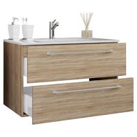 Waschbecken mit Unterschrank Badinos B: 61 cm Eiche Dekor - Weiß/Sonoma Eiche, MODERN, Keramik/Holzwerkstoff (61cm) - MID.YOU