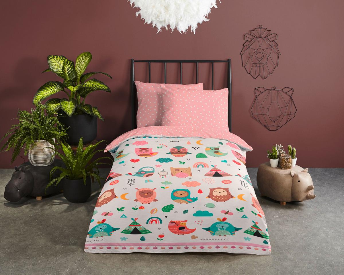 KINDERBETTWÄSCHE WISE - Hellrosa/Weiß, Trend, Textil (140/200cm)