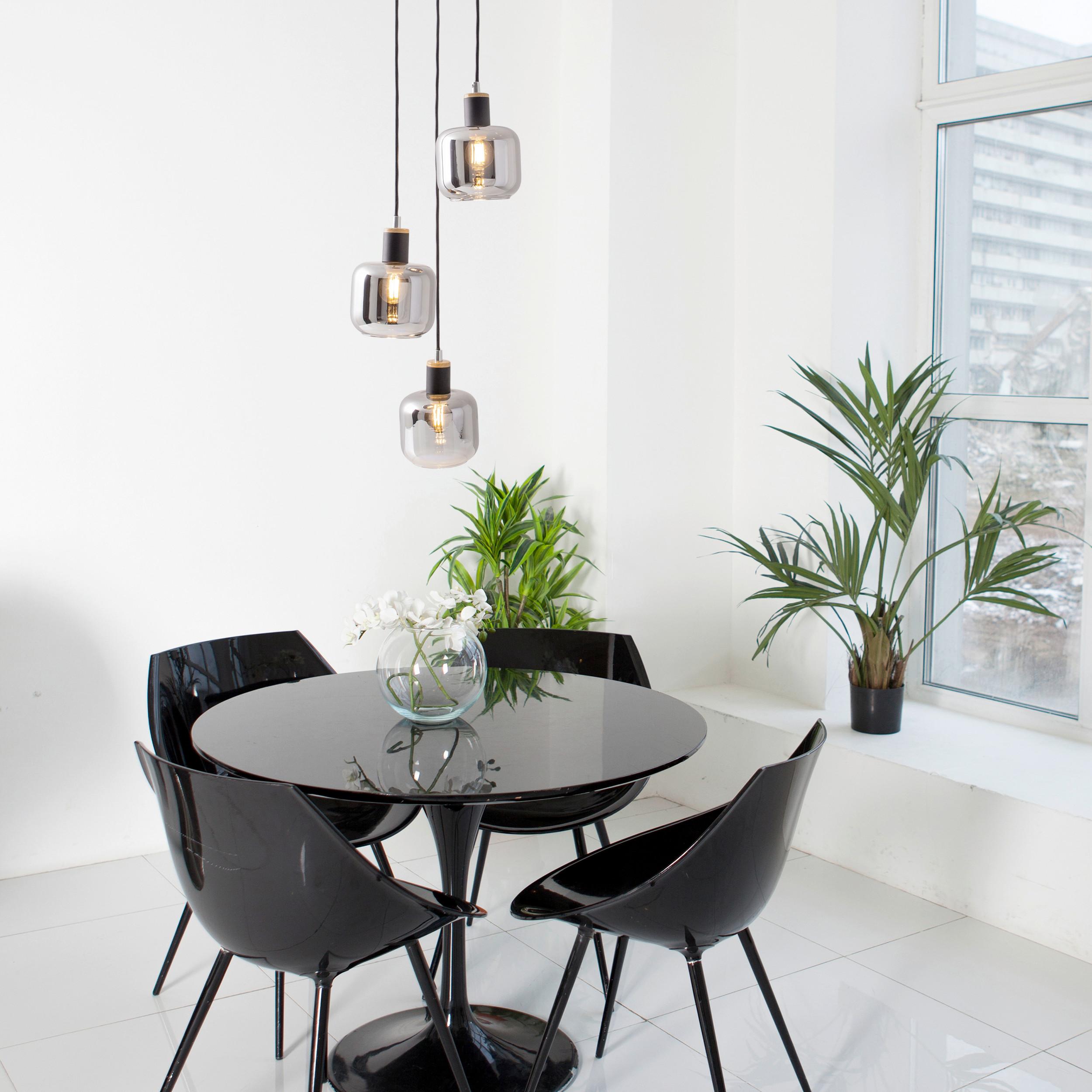 Hängeleuchte Fumoso H: 120 Cm 3-Flammig, Rauchglas - Schwarz, Design, Glas/Metall (20/120cm) - Näve