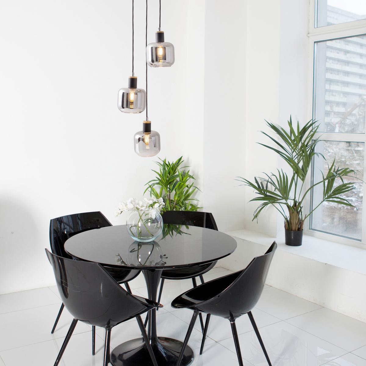 Hängeleuchte Fumoso H: 120 Cm 3-Flammig, Rauchglas - Schwarz, Design, Glas/Metall (20/120cm) - Näve