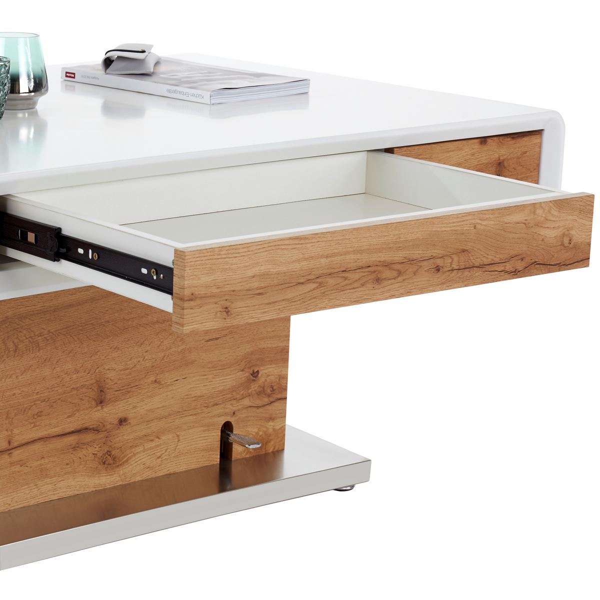 Dohányzóasztal Kopenhagen - tölgyfa színű/nemesacélszínű, Modern, faalapú anyag/fém (130/49-78/70cm)