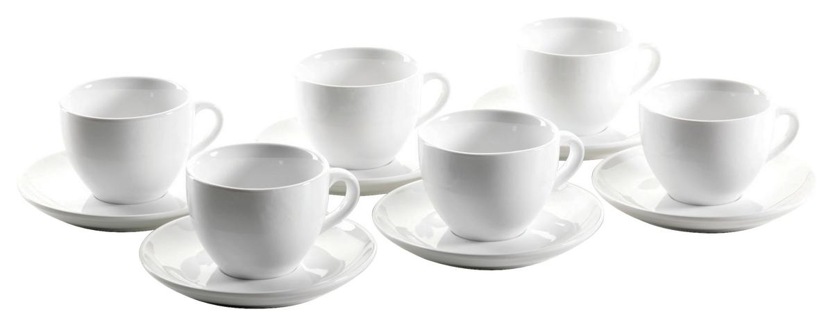 Cappuccinotasse Porzellan 220ml 6stk. Mit Untertasse - Weiß, Basics, Keramik - Mäser