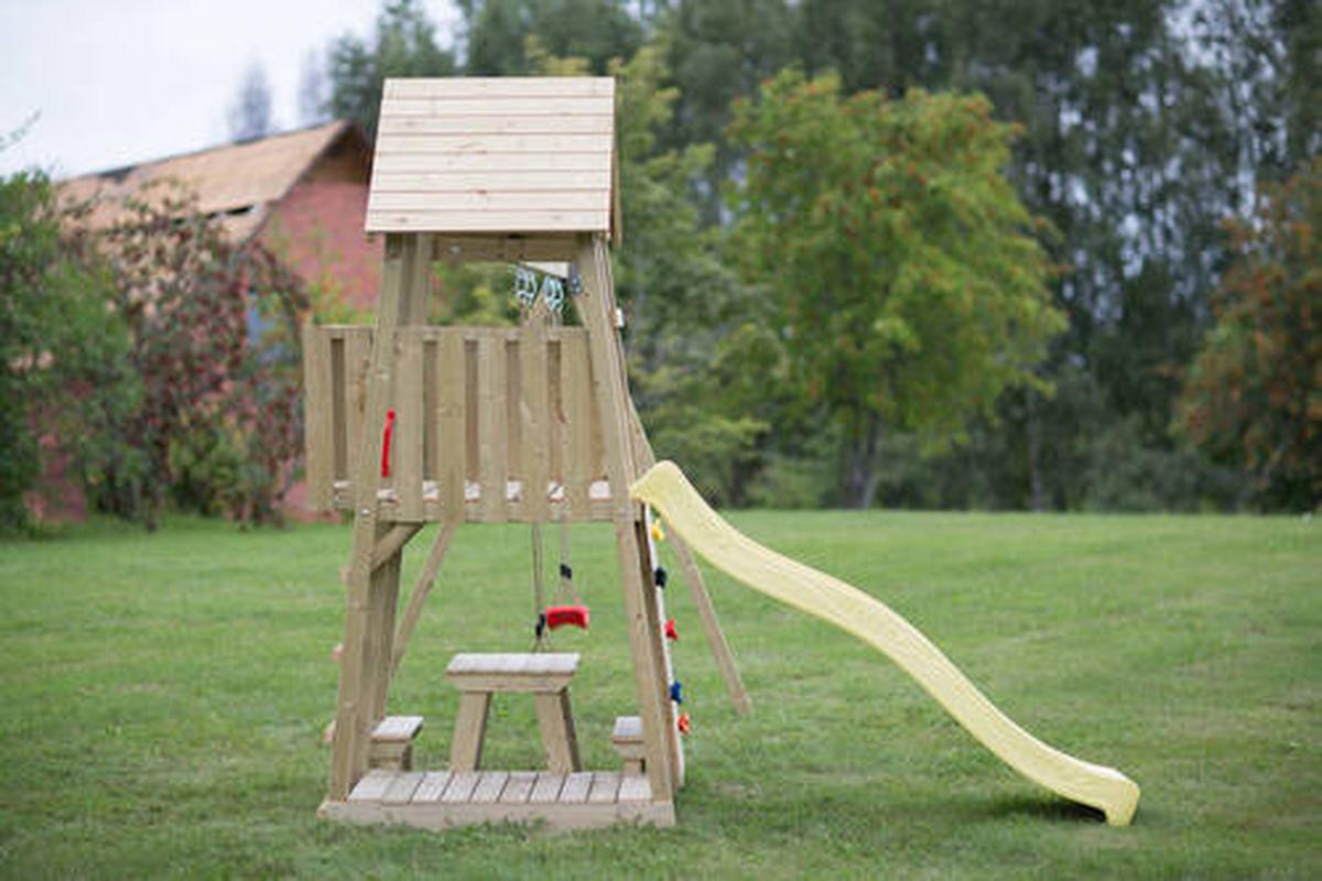 Spielturm Giraffe Gelb/Naturfarben, B: 340 cm - Gelb/Naturfarben, KONVENTIONELL, Holz (340/270/280cm)