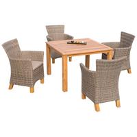 Gartengarnitur Toskana 7tlg. Holz/kunststoffgeflecht - Naturfarben/Braun, ROMANTIK / LANDHAUS, Holz/Kunststoff - Ambia Garden
