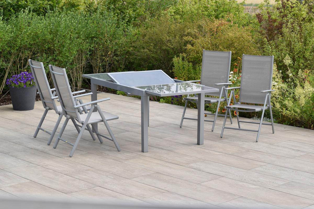 Gartenmöbel Set 5-Tlg. Amalfi aus Metall/Textil - Silberfarben/Braun, MODERN, Textil/Metall - Gardenson