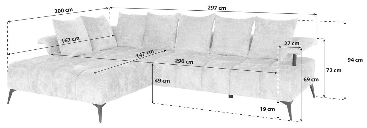 Sedacia súprava VANESSA NEW potrebná š. dverí 90 cm, ľavá - čierna/zelená, Modern, kov/textil (200/297cm)
