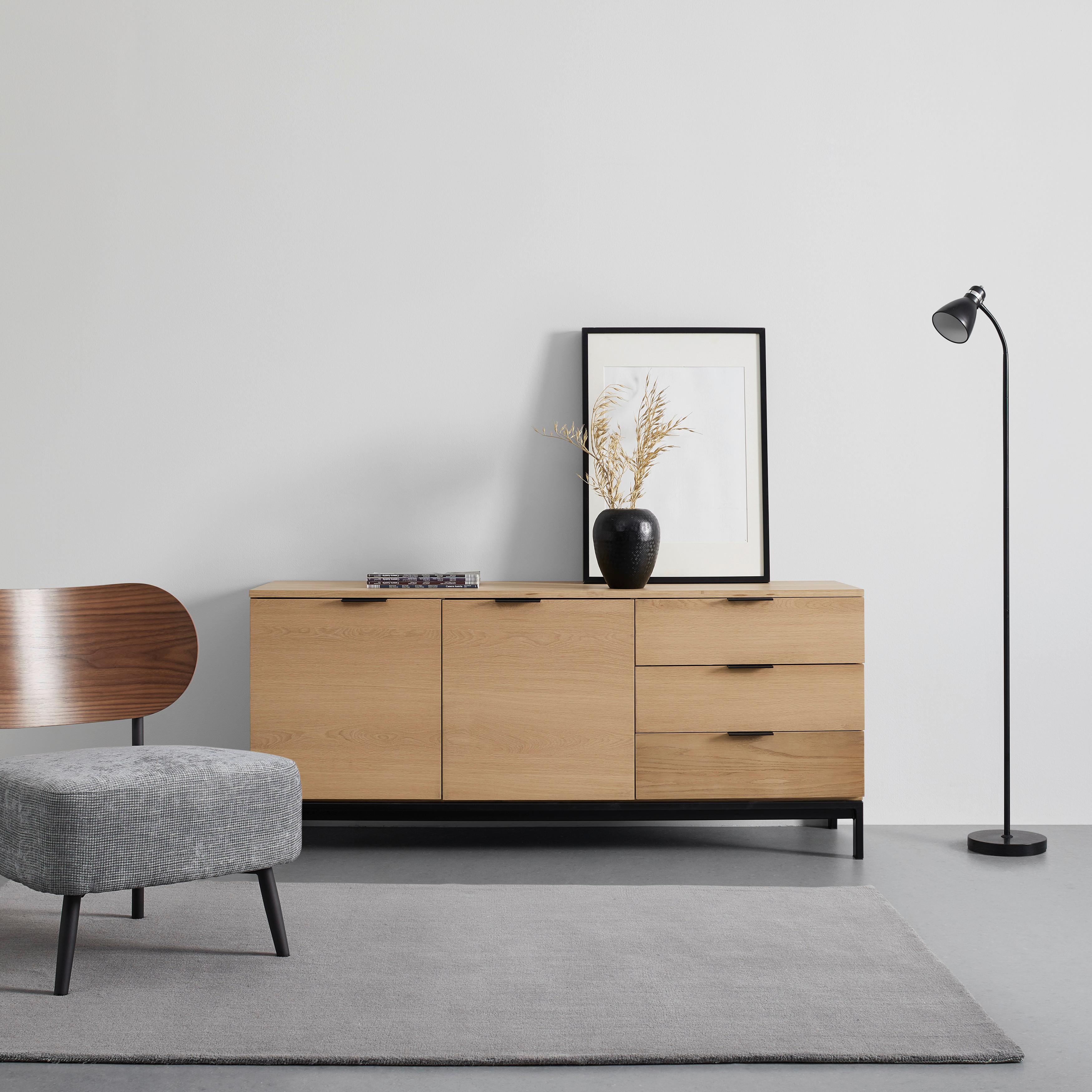 Široká komoda SEBASTIAN prírodné farby - čierna/prírodná farba, Modern, kov/drevo (160/70/40cm) - Bessagi Home