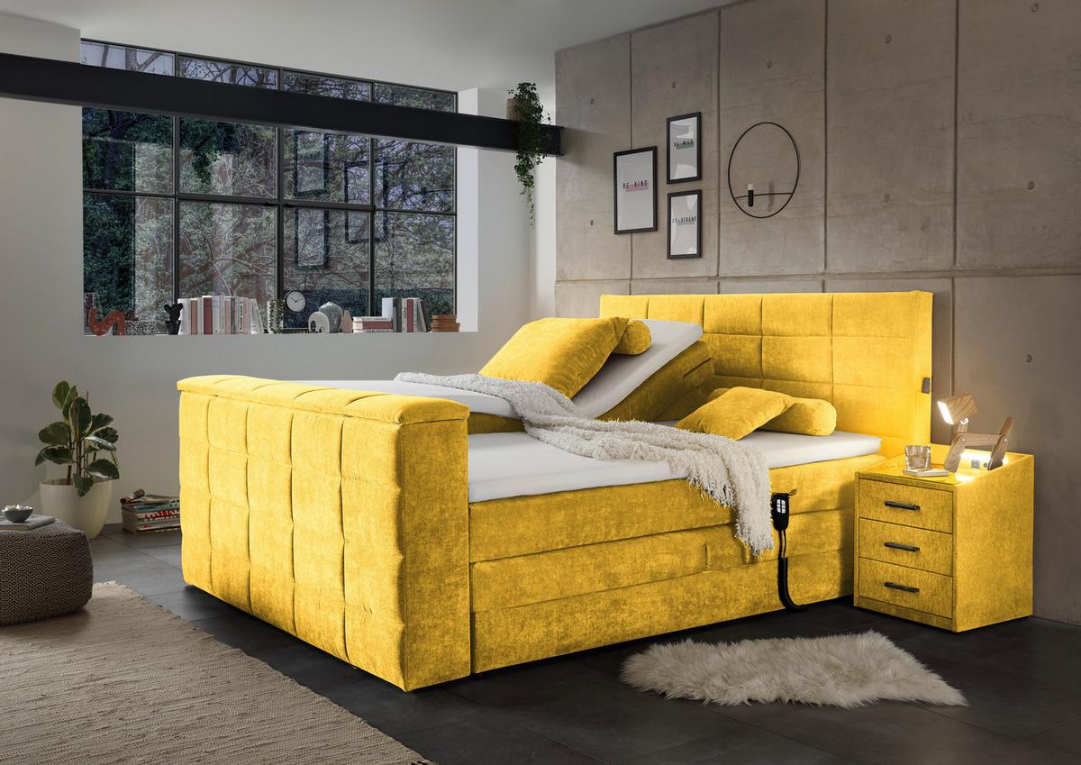 Boxspringbett Mit Topper 180x200 Cm Denver - Gelb, KONVENTIONELL, Textil (180/200cm) - Carryhome