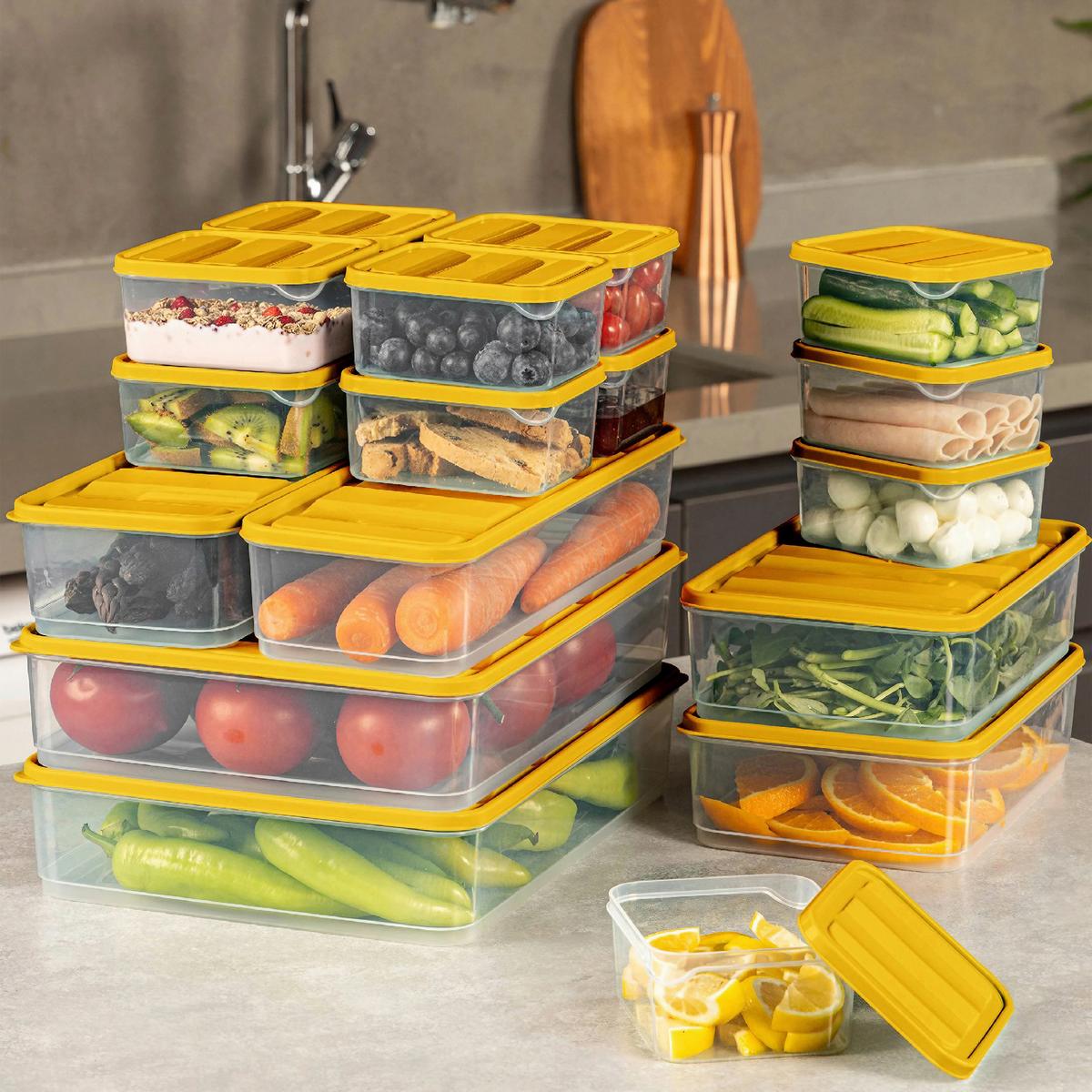 Vorratsdosenset Dunkelgelb 17-teilig - Transparent/Dunkelgelb, Kunststoff