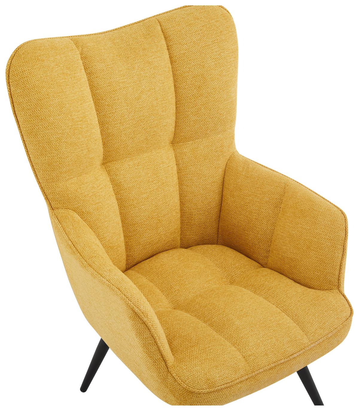 Ohrensessel Hanoi Webstoff Gelb, B: 71 cm - Gelb/Schwarz, MODERN, Textil/Metall (71/98/83cm)