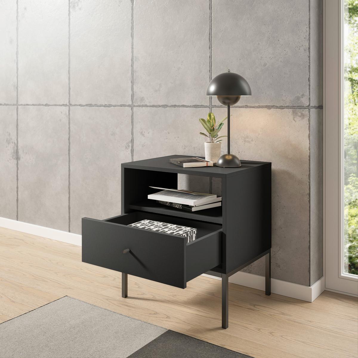 Nachkästchen Graphitfarben H: 56 cm Ines - Schwarz/Graphitfarben, MODERN, Holzwerkstoff (54/56/39cm) - MID.YOU