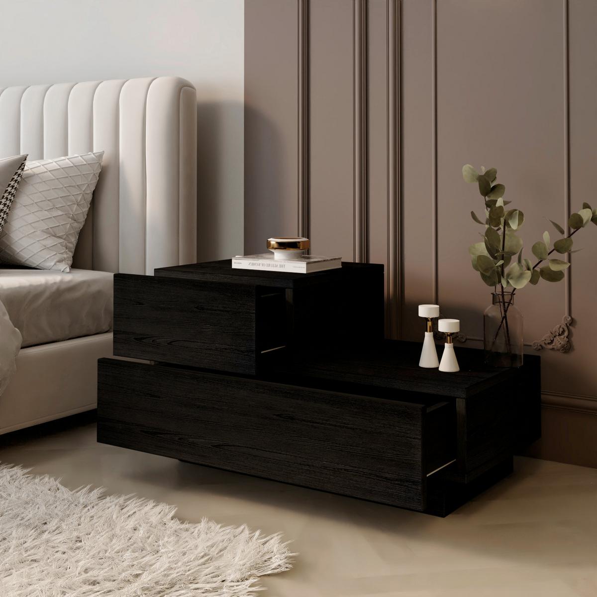 Nachttisch Kayra Schwarz B: 70cm - Schwarz, Design, Holzwerkstoff (70/39/30cm) - Livetastic