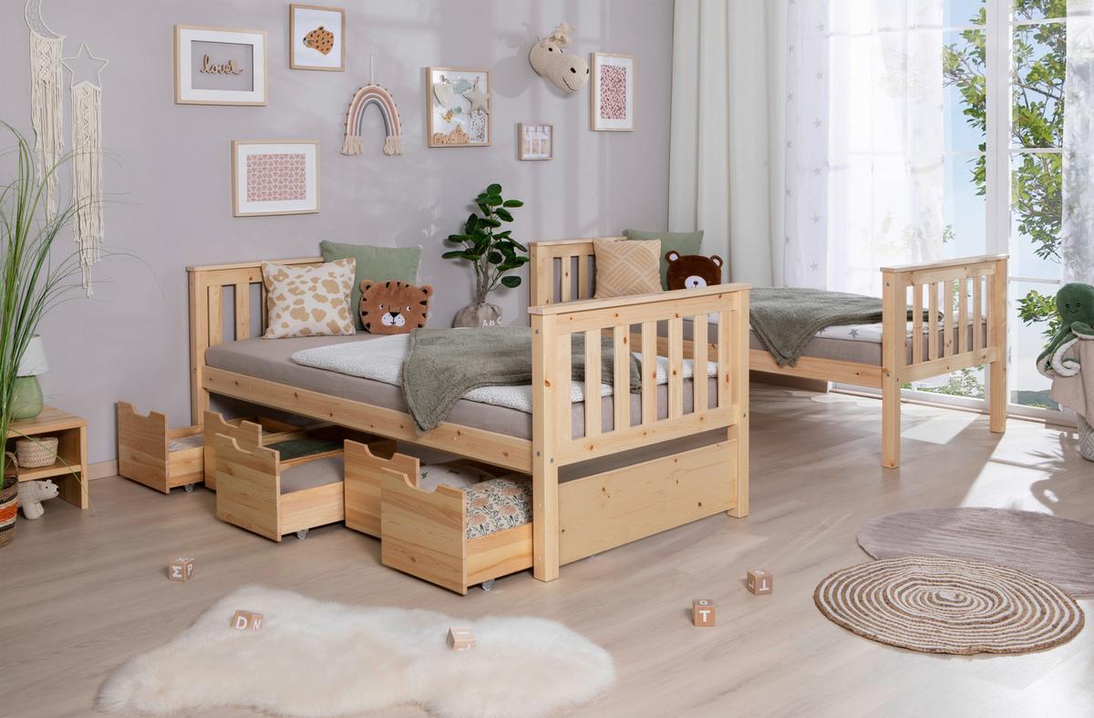 Etagenbett Sammy Kiefer Massiv 90 Cm M. Schubkästen + Leiter - Naturfarben, MODERN, Holz (90/200cm) - MID.YOU