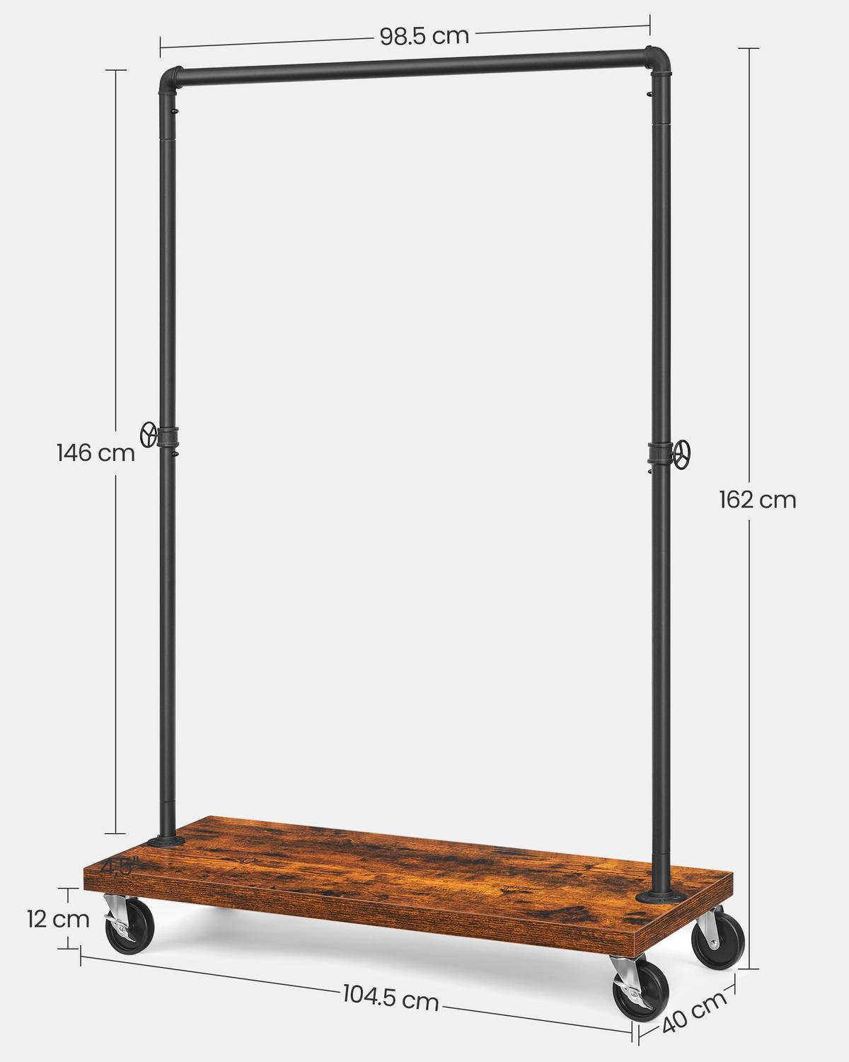 Kleiderwagen Hsr65bxv2 - Schwarz/Braun, Trend, Holzwerkstoff/Metall (104.5/160/40cm) - MID.YOU