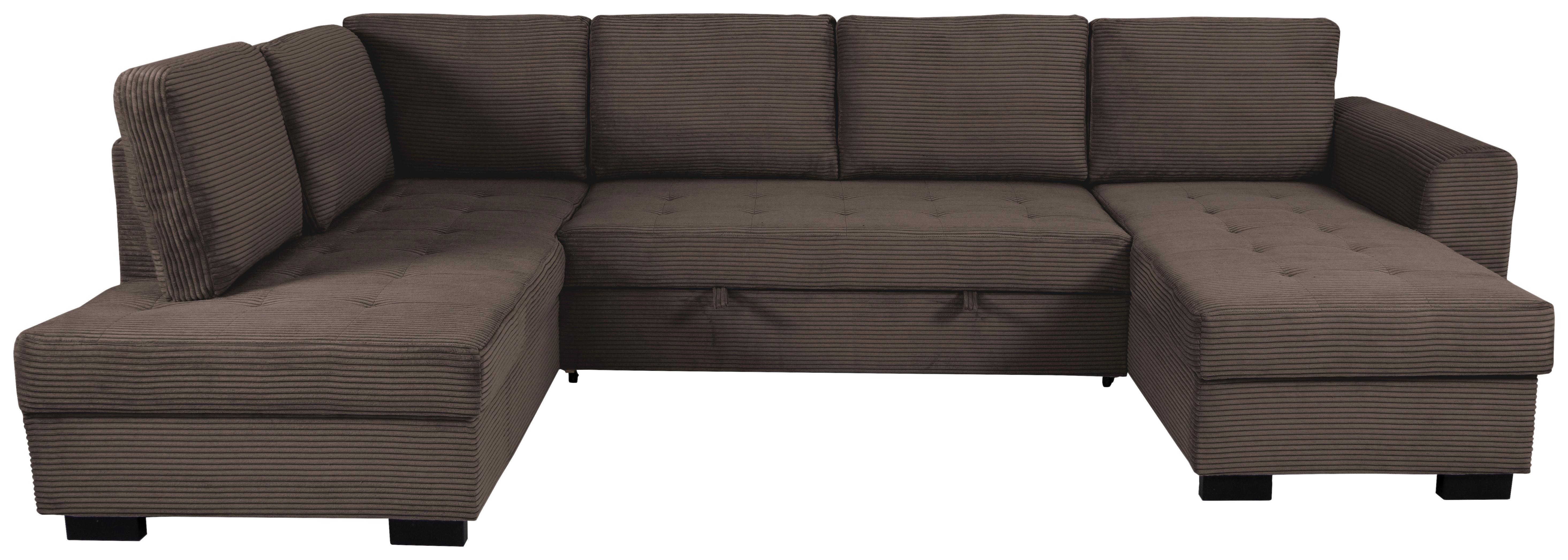 Souprava U MALTE, levá, šedohnědý manšestr - černá/šedavě hnědá, Moderní, textil/plast (178/305/155cm) - Based