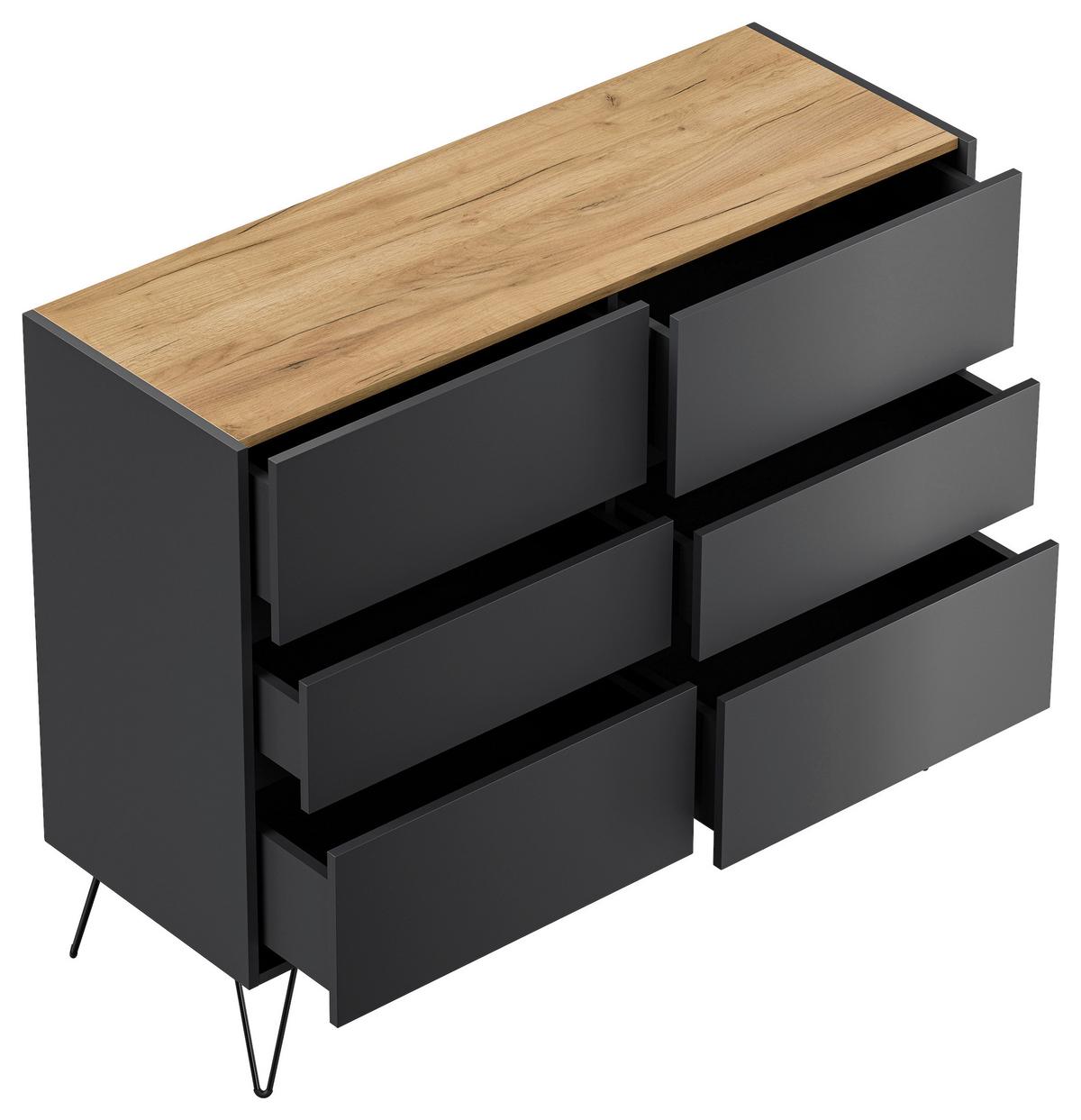 Sideboard Posseik Industrial Graphitfarben/Eichef. B:120 cm - Eichefarben/Schwarz, Design, Holzwerkstoff (120/93,6/42cm) - MID.YOU