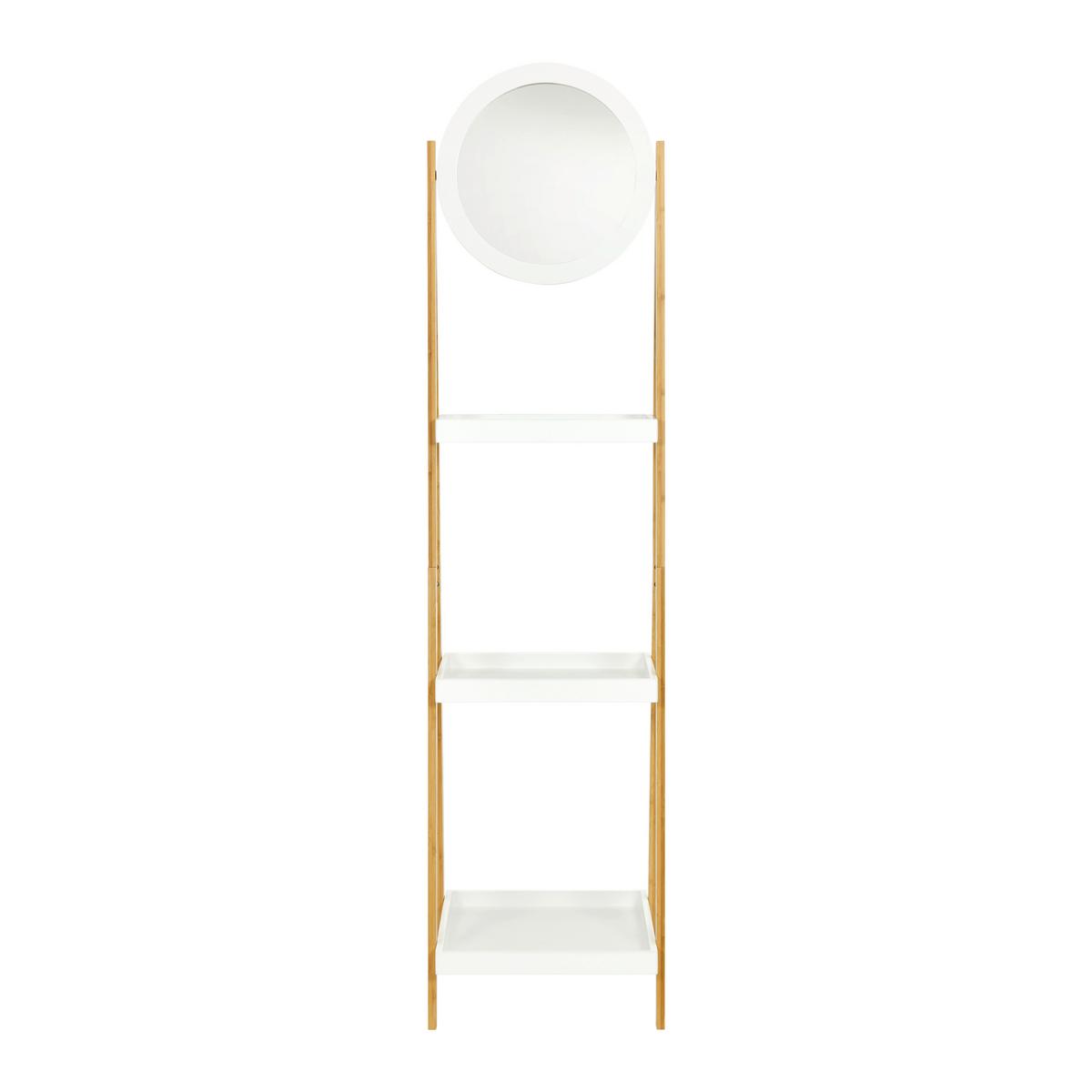 Regál se zrcadlem Mirela - bambus - bílá/přírodní barvy, Moderní, kompozitní dřevo/přírodní materiály (43/172/40cm) - Bessagi Home
