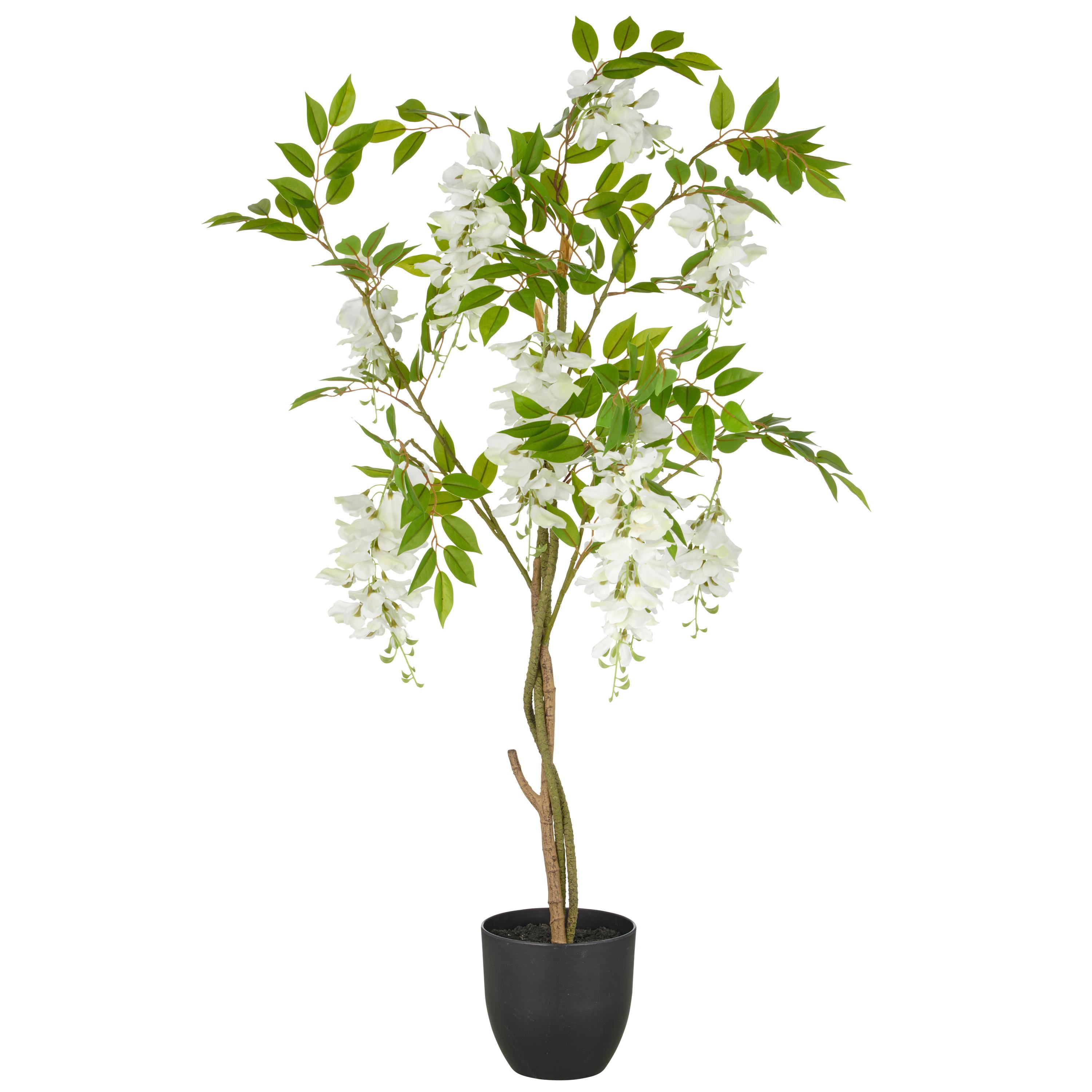 Kunstpflanze Wisteria Kunststoff, Weiß, H: 100 cm - Schwarz/Weiß, Basics, Kunststoff (100cm) - P & B
