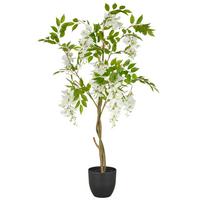 Kunstpflanze Wisteria Kunststoff, Weiß, H: 100 cm - Schwarz/Weiß, Basics, Kunststoff (100cm) - P & B