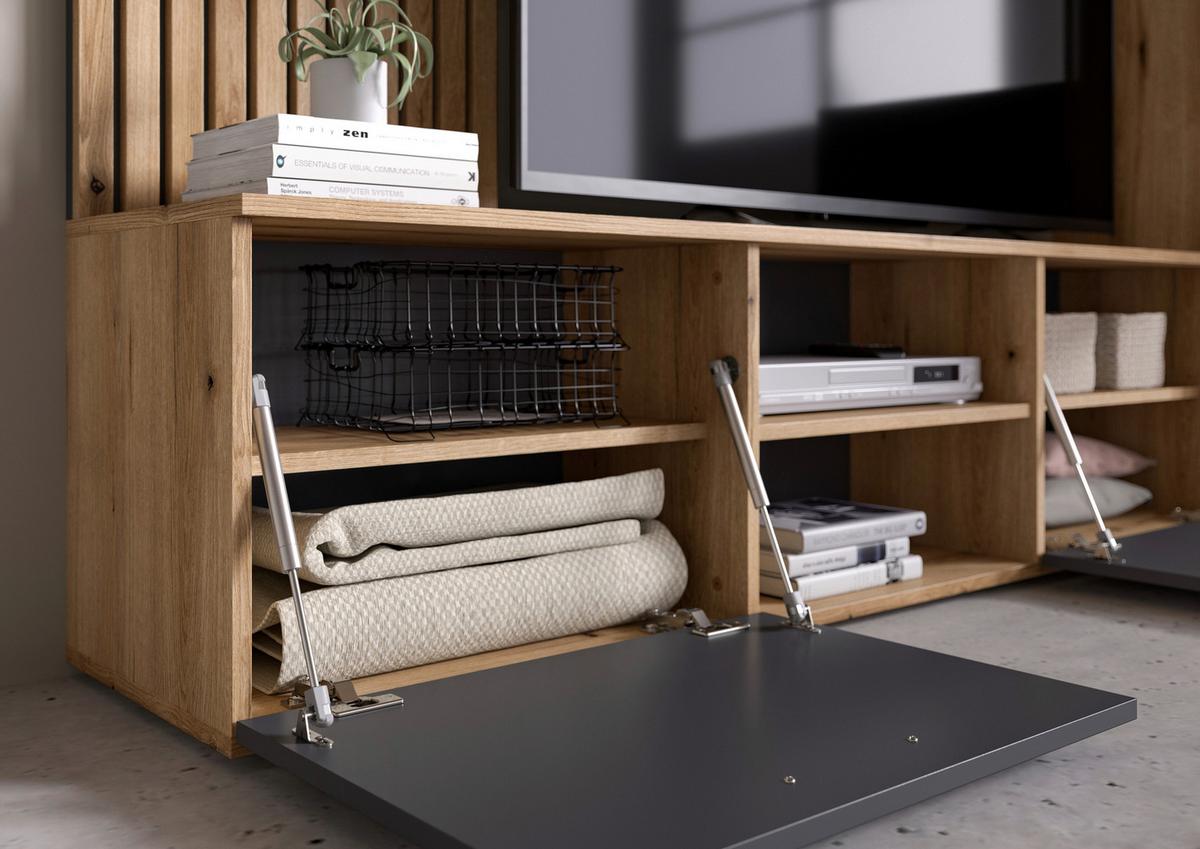 Obývačková stena Mailand š: 250cm - čierna/farba duba, Modern, kompozitné drevo/plast (250/135/38cm) - Mömax