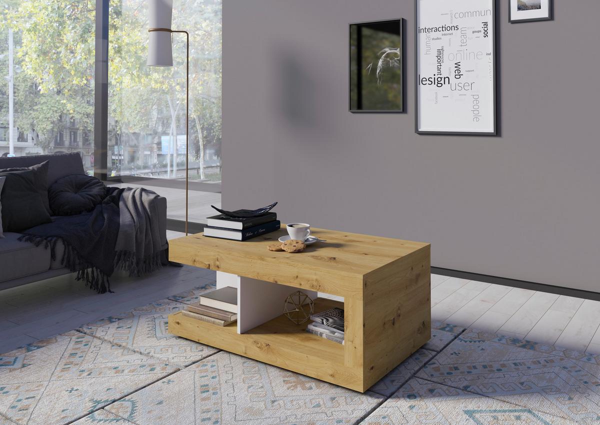 Couchtisch Luci Weiß Eiche Artisan/Weiß B: 104 cm - Weiß/Eiche Artisan, Trend, Holzwerkstoff/Kunststoff (104/43,1/64cm) - MID.YOU