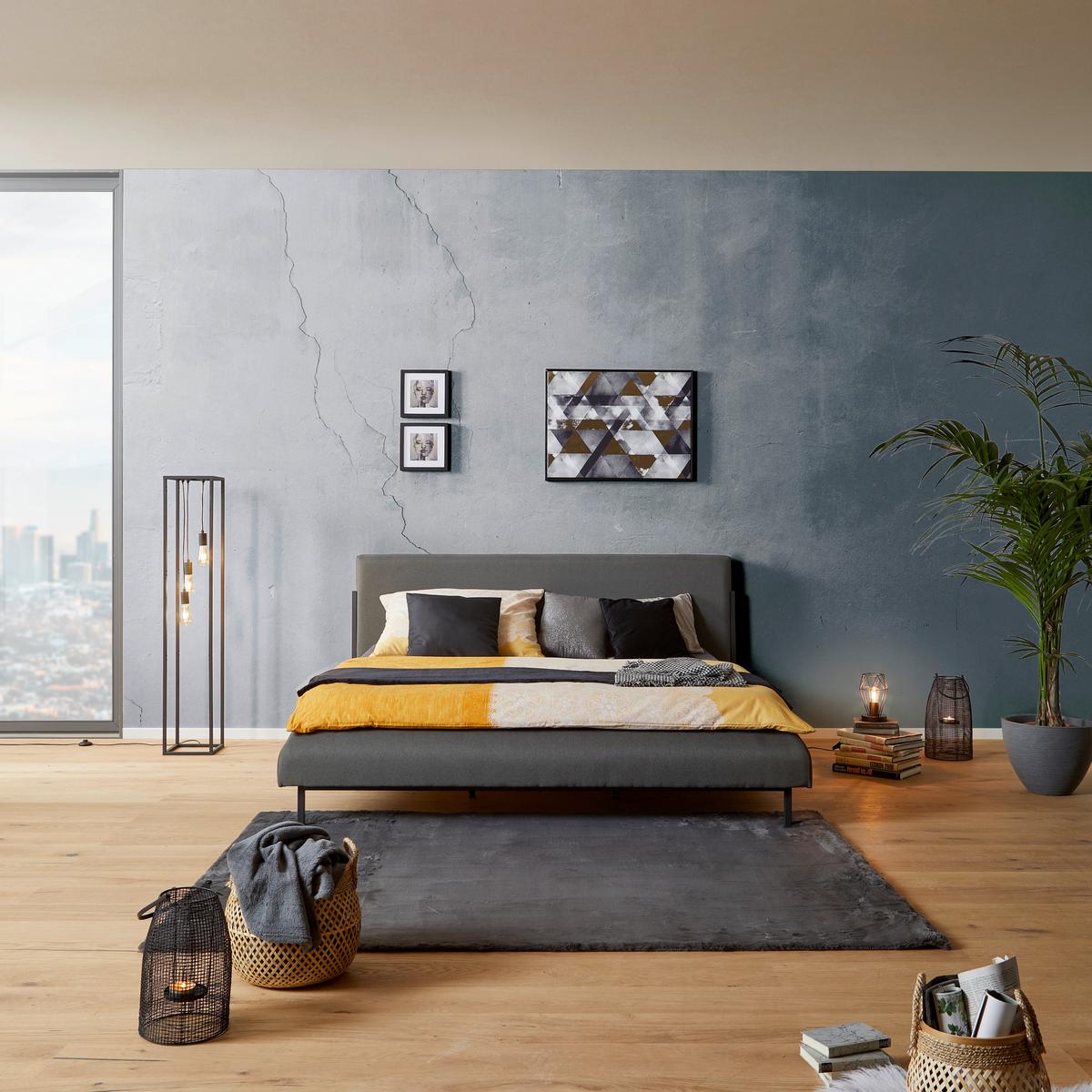 Nízká čalouněná postel SANDY, 180x200, tmavě šedá - černá/tmavě šedá, Moderní, kov/dřevo (180/200cm) - Livetastic