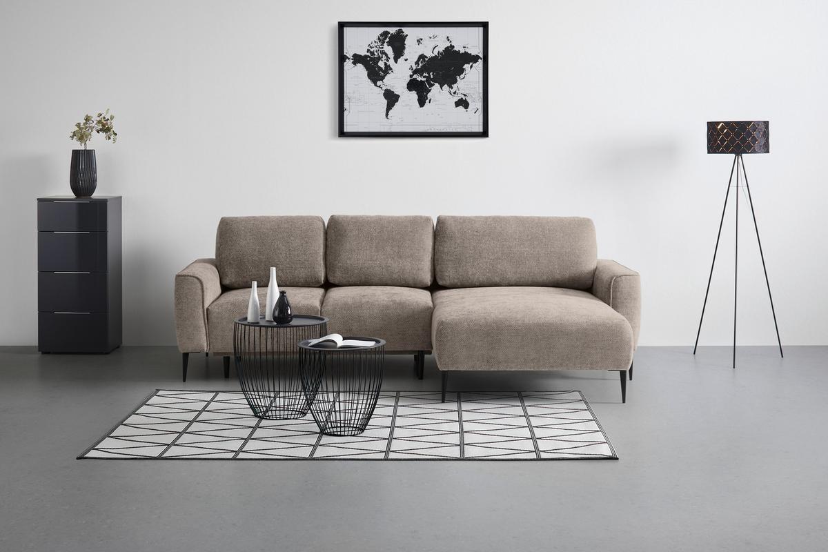 Rohová sedačka CUSTOM, pravá, béžová žinylka - černá/béžová, Moderní, kov/textil (255/164cm) - Mömax