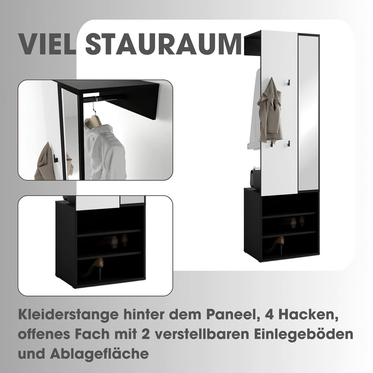 Garderobe Andorra Schwarz/Weiß B: 55 cm - Schwarz/Weiß, Design, Holzwerkstoff (55/187,5/40,5cm) - MID.YOU