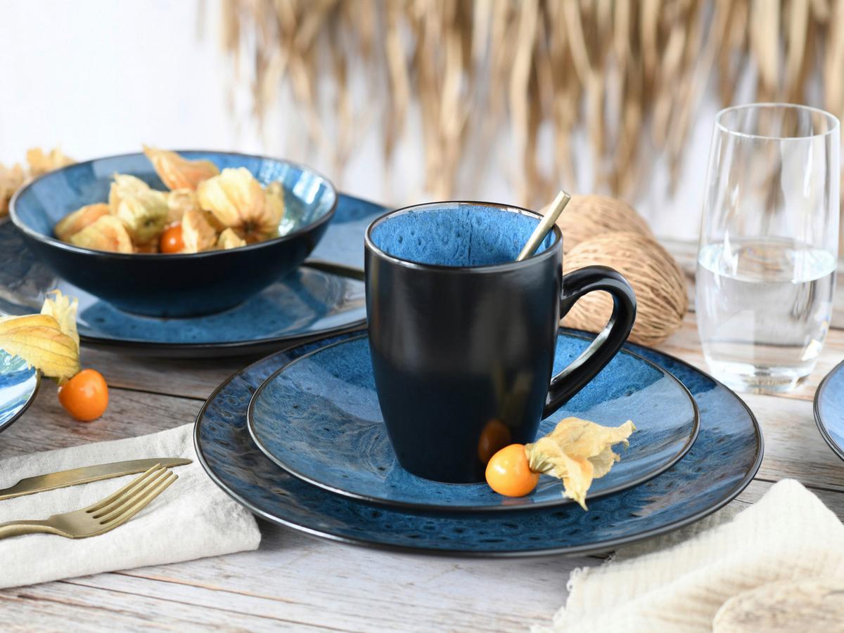 Kombiservice Capri Keramik 4 Personen Geschirr Set - Blau/Dunkelblau, Trend, Keramik (40/26/31cm) - Creatable