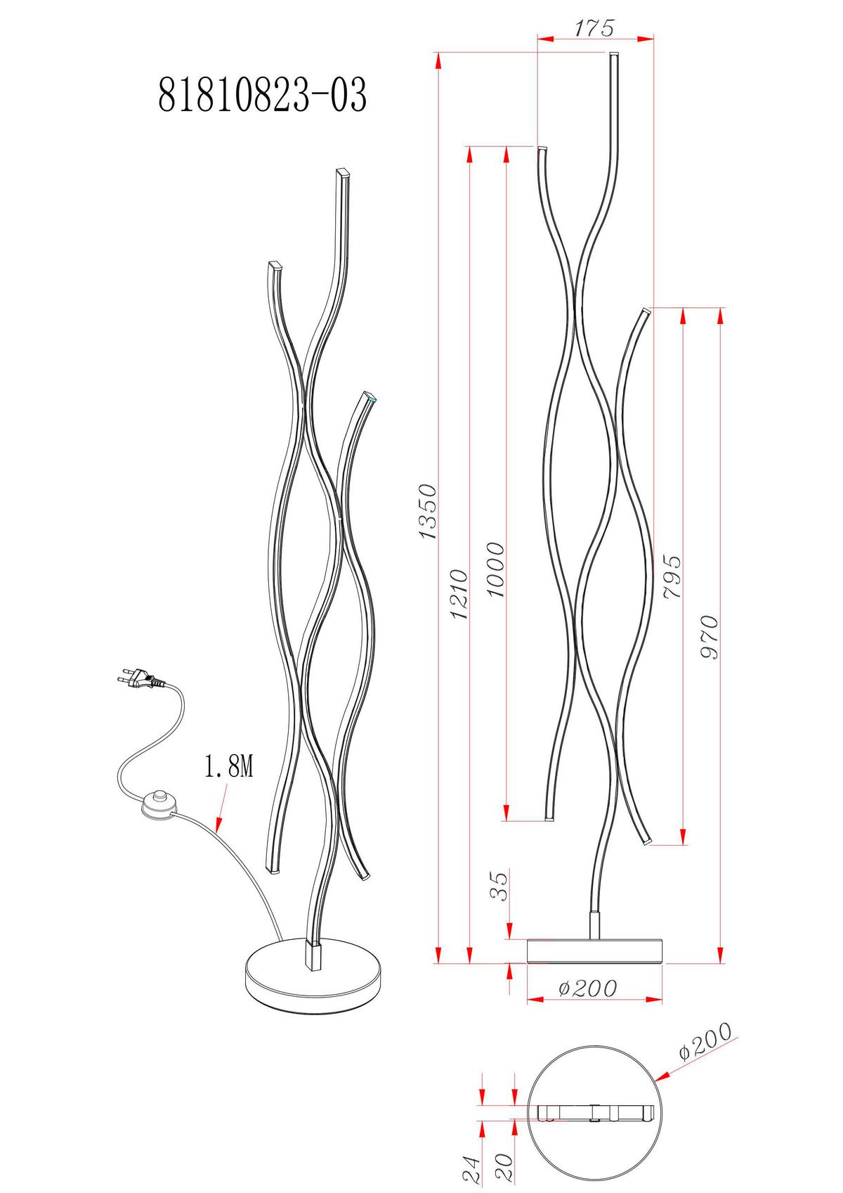 STOJACÍ LED SVÍTIDLO RELO - černá/opál, Moderní, kov/plast (20/135cm) - Mömax