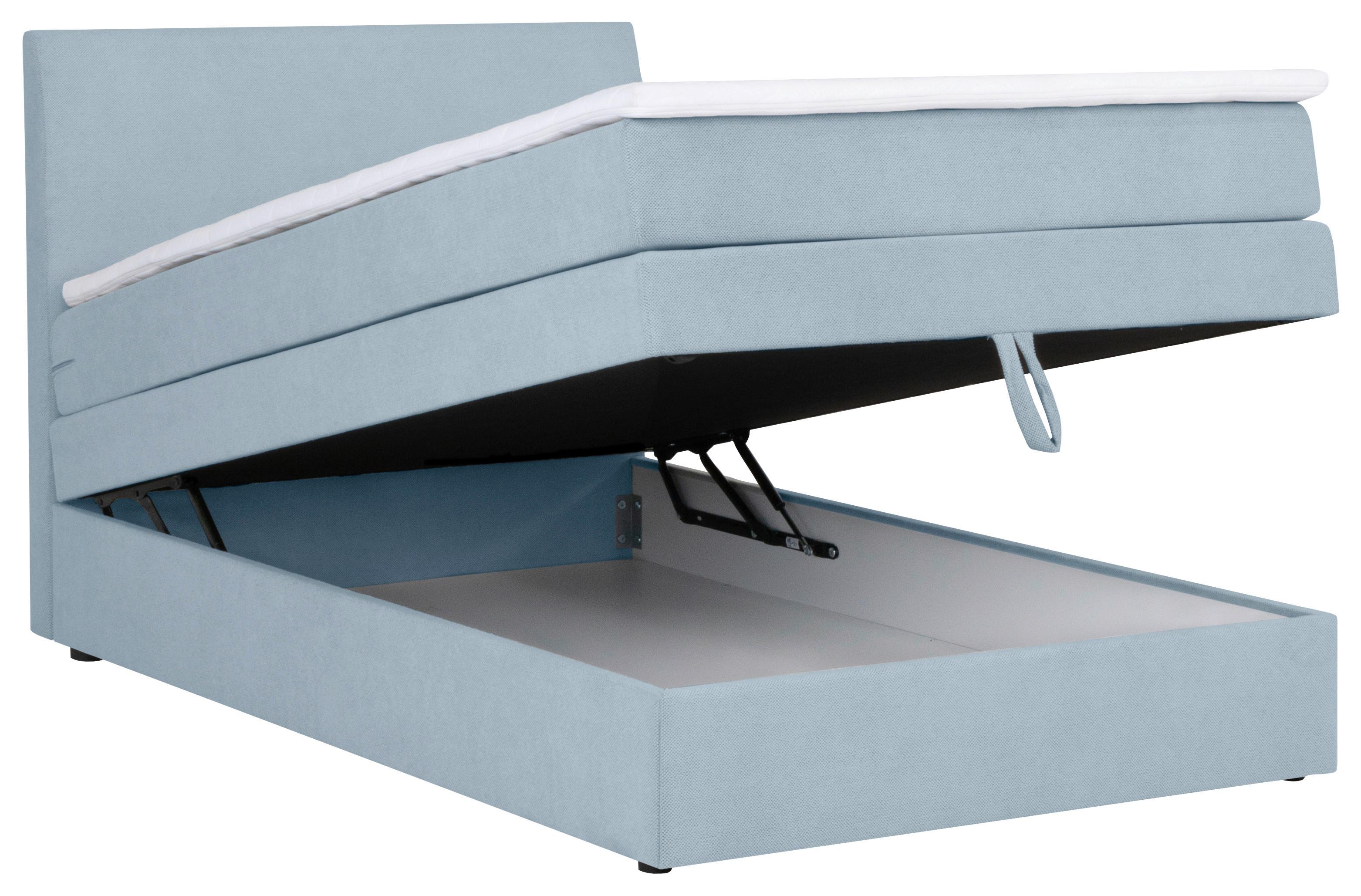 Boxspringbett mit Topper & Bettkasten 90x200 Wickie - Schwarz/Hellblau, KONVENTIONELL, Holz/Textil (90/200cm)