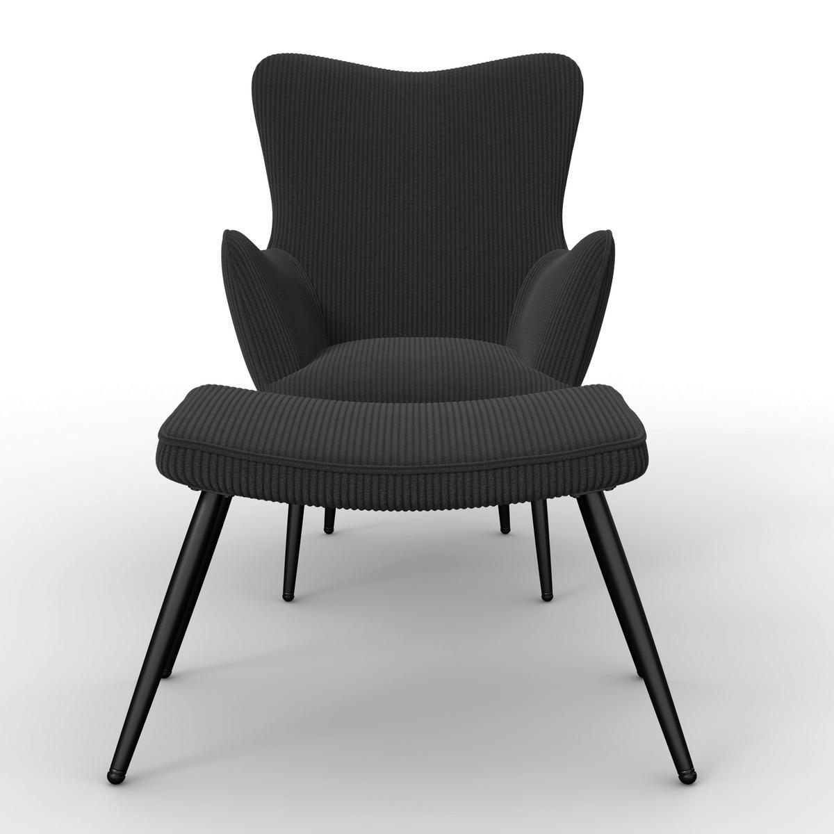 Kreslo s taburetkou AURORA, čierny menčester, max. 120 kg - čierna, Modern, kov/drevo (68/98/74cm) - Bessagi Home