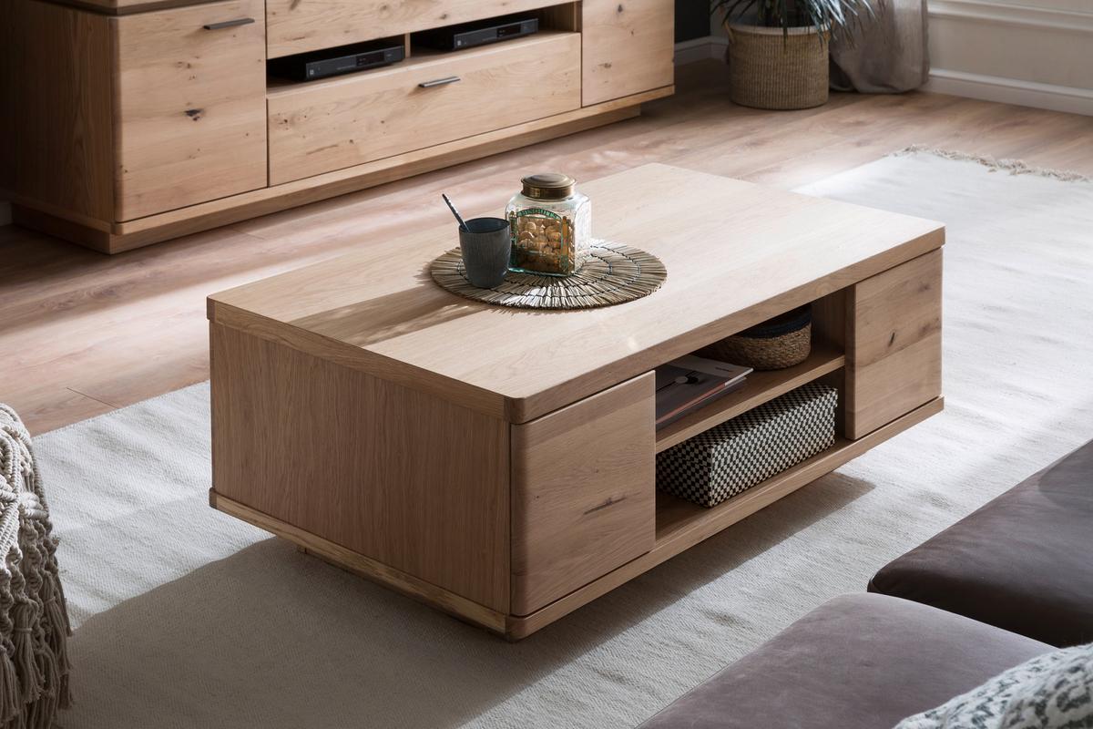 Couchtisch Holz teilmassiv Barcelona Eiche Bianco - Eiche Bianco, Design, Holz/Holzwerkstoff (115/44/65cm) - Livetastic