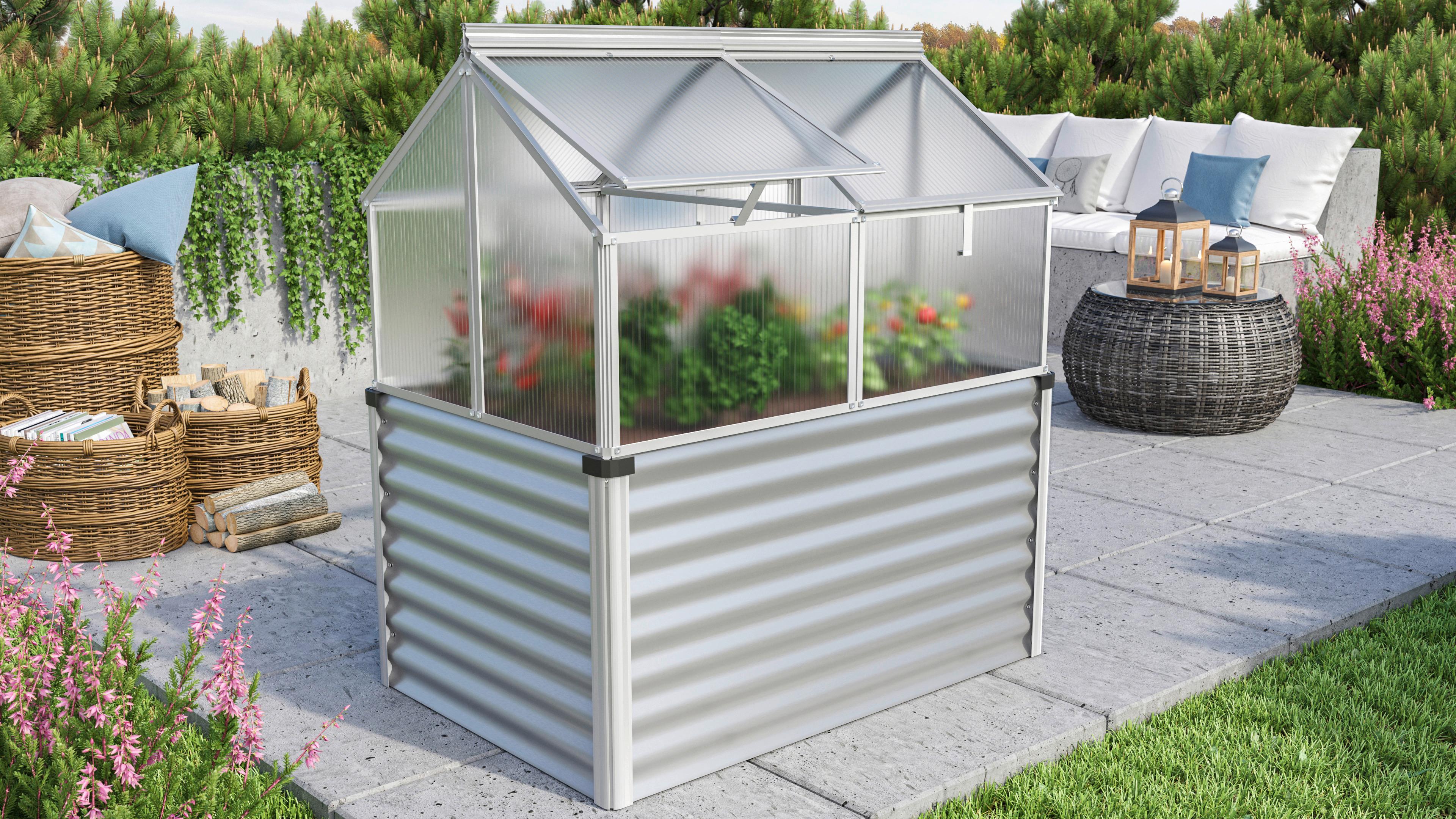 Hochbeet mit Frühbeetaufsatz Gaia Jumbo 83x135,1x121,6 cm - Alufarben, Basics, Glas/Metall (83/135,1/121,6cm)