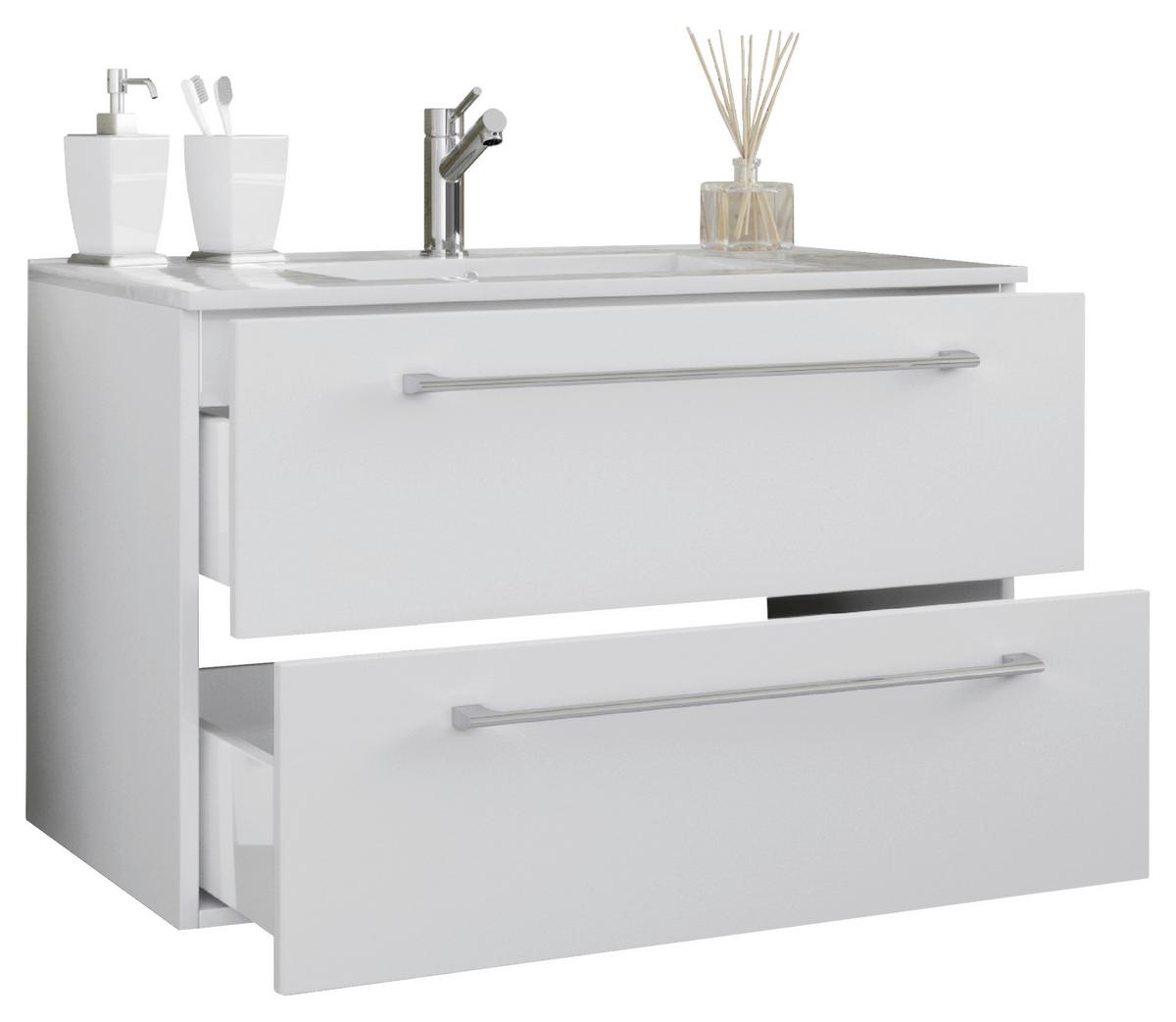 Waschtischkombi Badinos Weiß B: 81 cm - Weiß, MODERN, Keramik/Holzwerkstoff (81cm) - MID.YOU