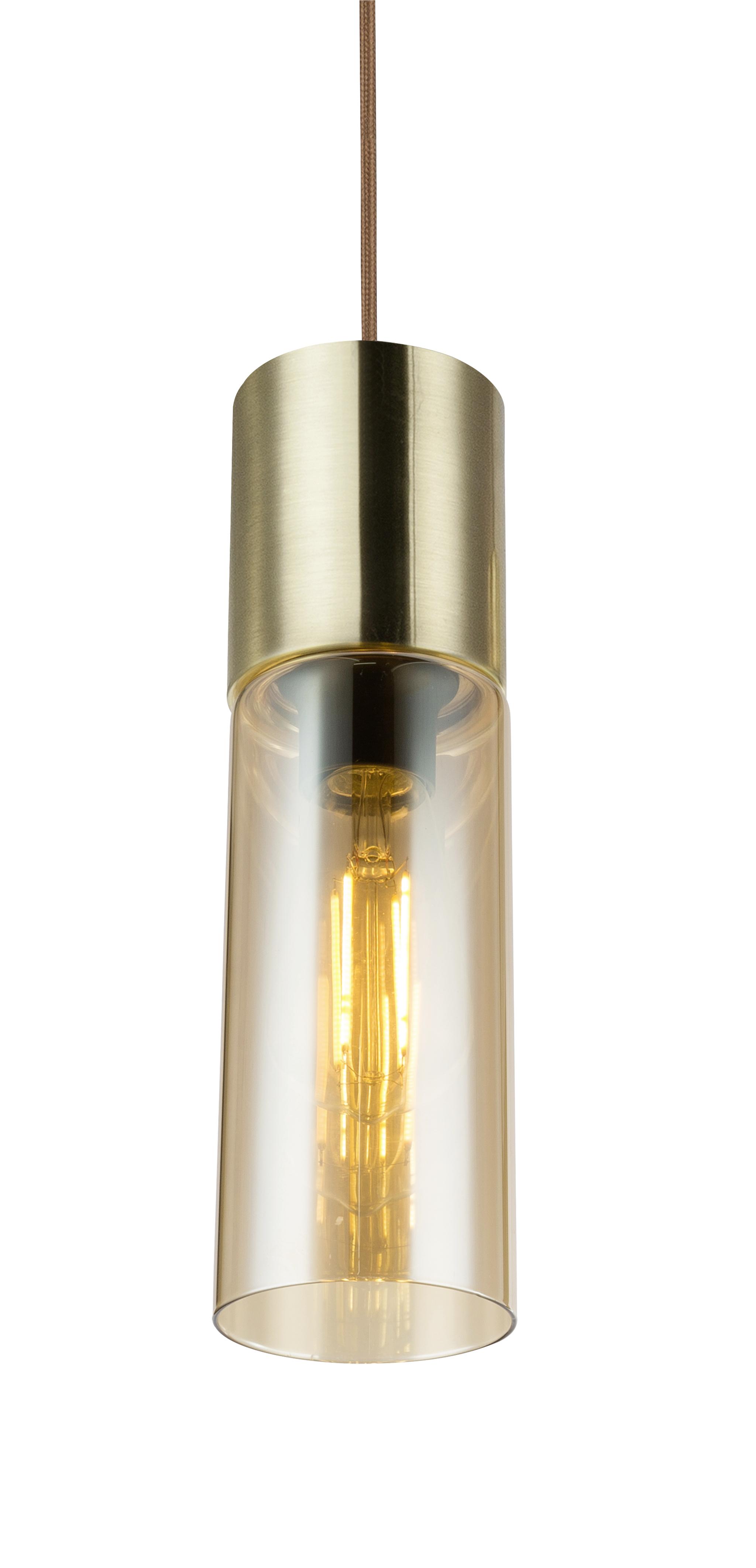 Hängeleuchte H: ca. 153 cm 1-Flammig, Messing/ Glas