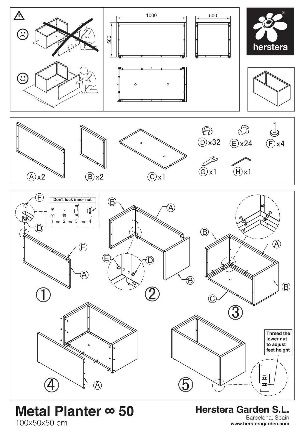 Pflanzentopf Pflanzkasten 100x50x50 - Anthrazit, Basics, Metall (50/50/100cm)