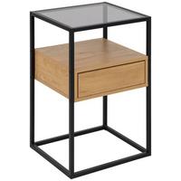 Nočný stolík RANDOLF - čierna/divoký dub, Modern, kov/kompozitné drevo (40/60/35cm) - MID.YOU