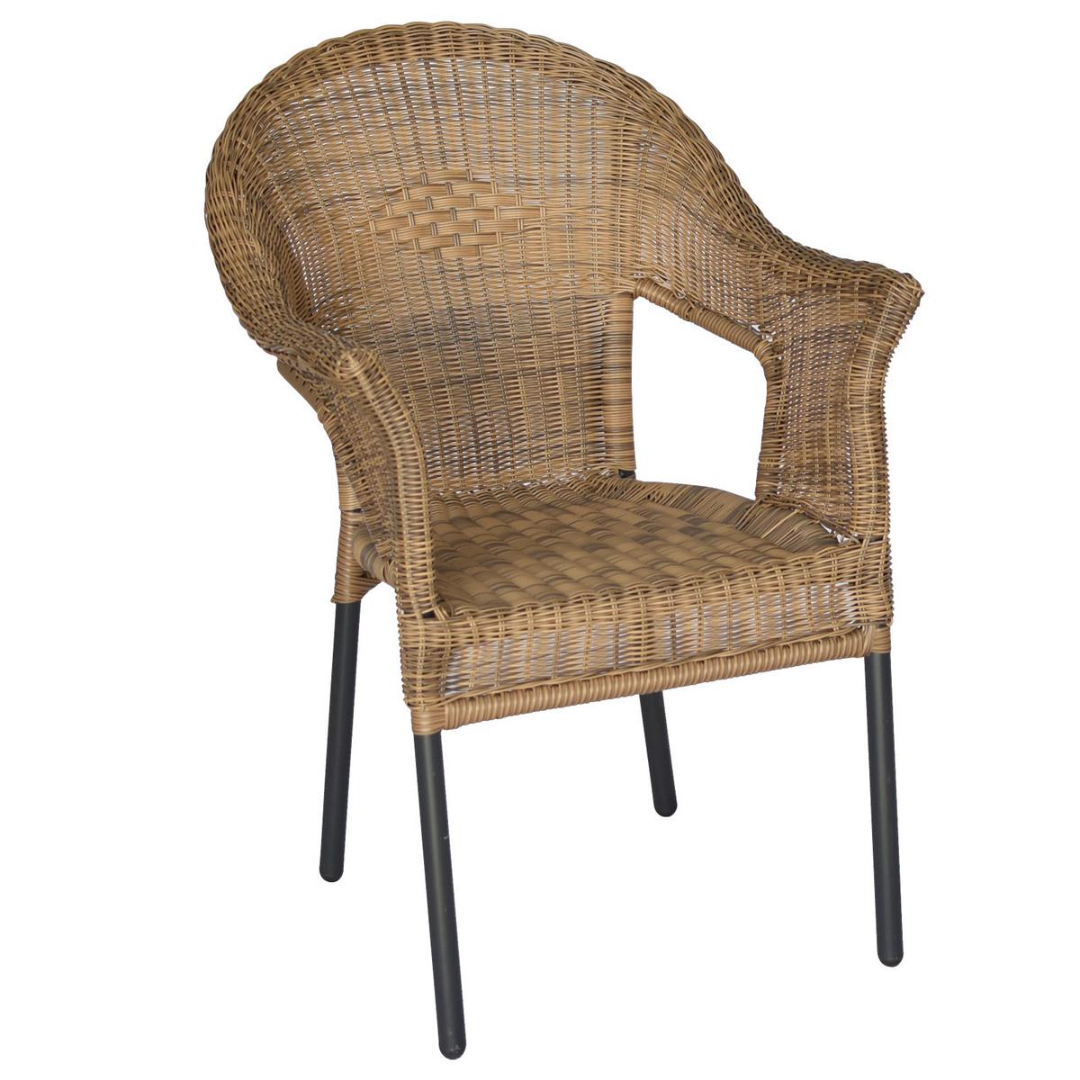 Gartenmöbel Set 3-Tlg. Ravenna Metall/Kunststoffgeflecht - Graphitfarben/Naturfarben, ROMANTIK / LANDHAUS, Kunststoff/Metall - Gardenson