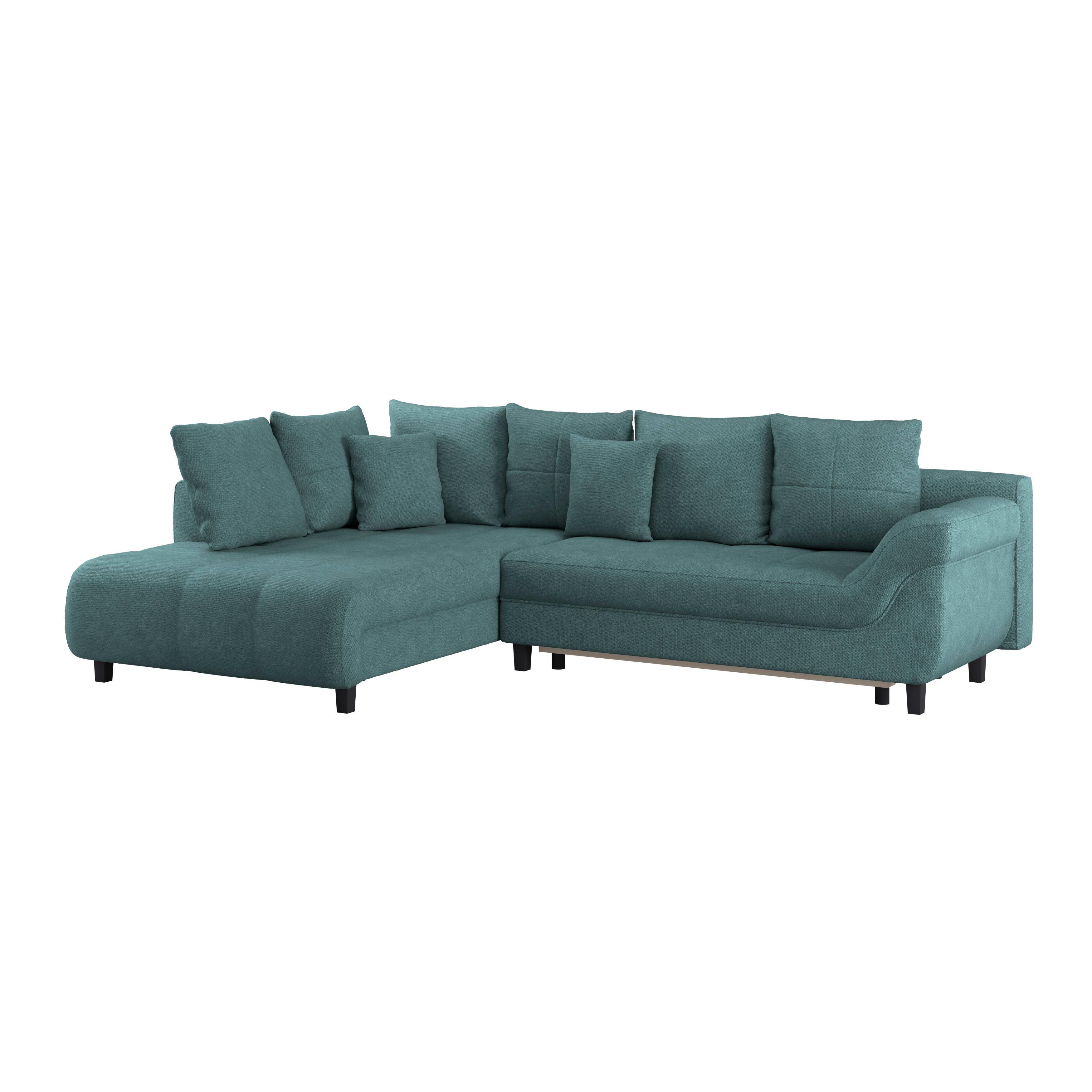 Ecksofa Mendoza - Petrol/Schwarz, Design, Textil (197/309cm) - Ondega