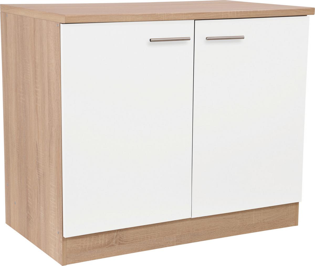Spülenunterschrank Merle Weiß/Eiche Dekor B:100cm - Eichefarben/Weiß, Basics, Holzwerkstoff (100/84,8/60cm) - Respekta
