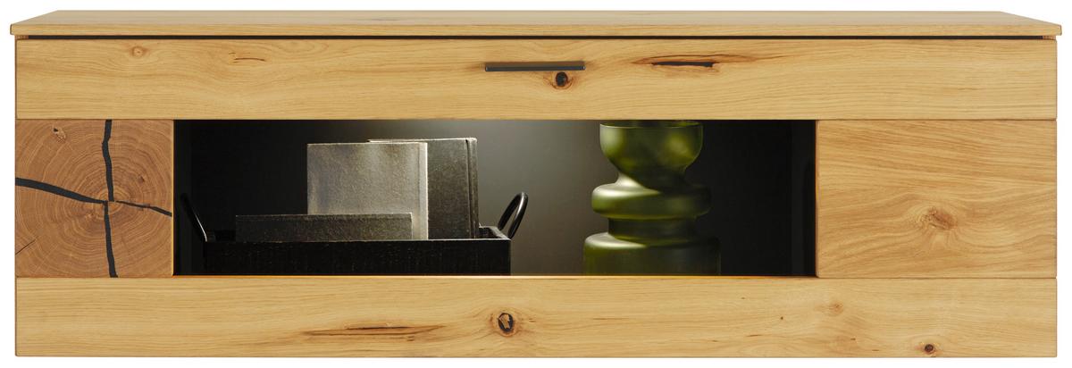 ZÁVĚSNÁ VITRÍNA STOCKHOLM - barvy dubu/černá, Moderní, kov/dřevo (118/37/38cm) - Premium Living