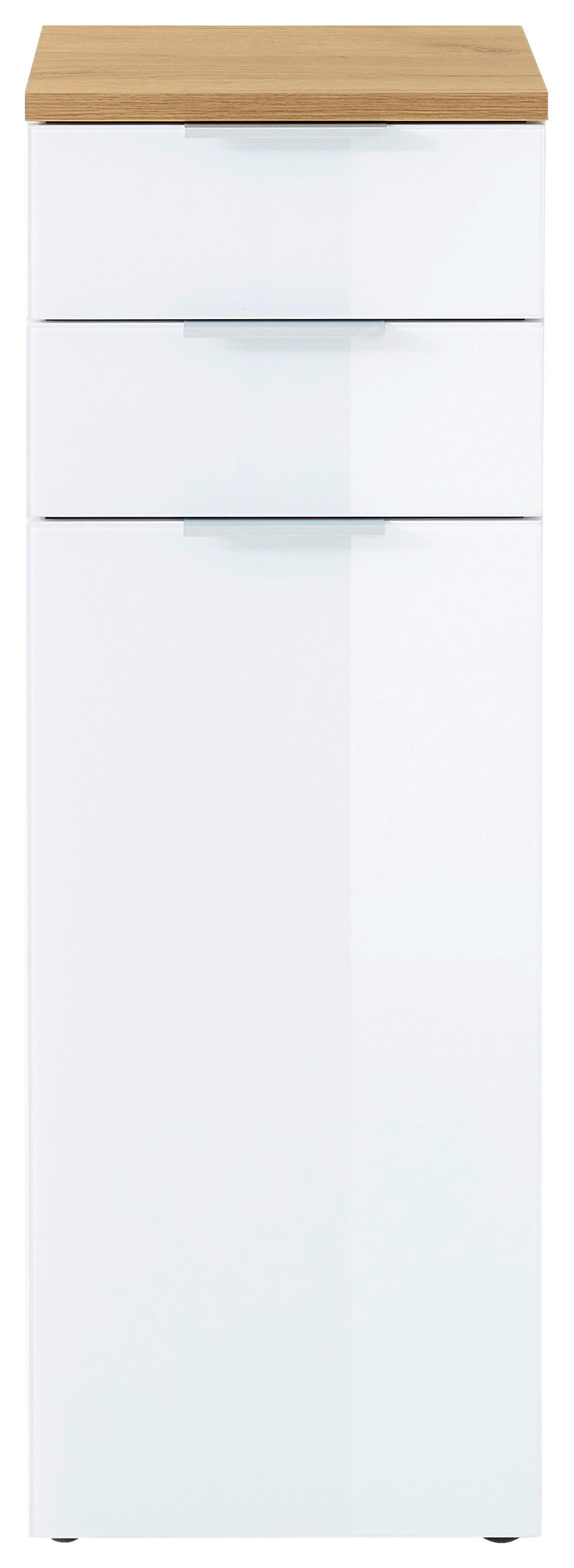 Unterschrank mit Laden Pescara B: 39cm Weiß Hochglanz - Eichefarben/Schwarz, Design, Glas/Holzwerkstoff (39/112/34cm) - Germania