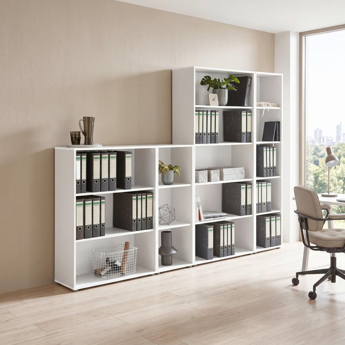 Aktenregal Office Edition Weiß B: 257cm - Silberfarben/Weiß, MODERN, Holzwerkstoff (257/185,6/33cm) - MID.YOU