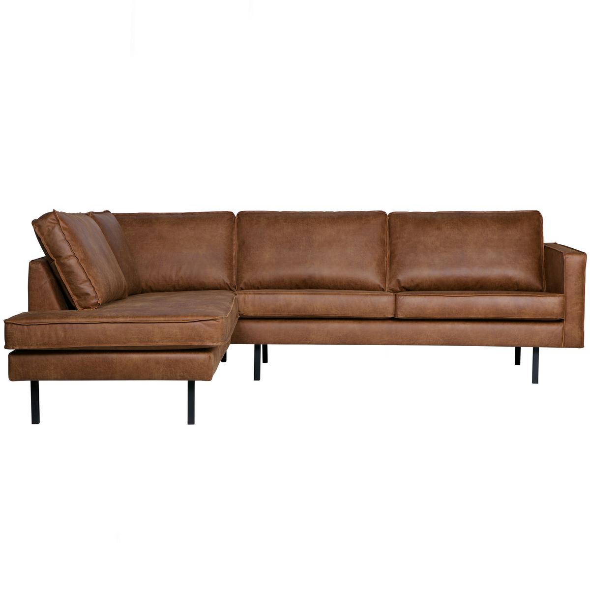 Ecksofa Rodeo Cognac S: 213x266cm - Cognac/Schwarz, Design, Leder/Textil (213/266cm) - Livetastic