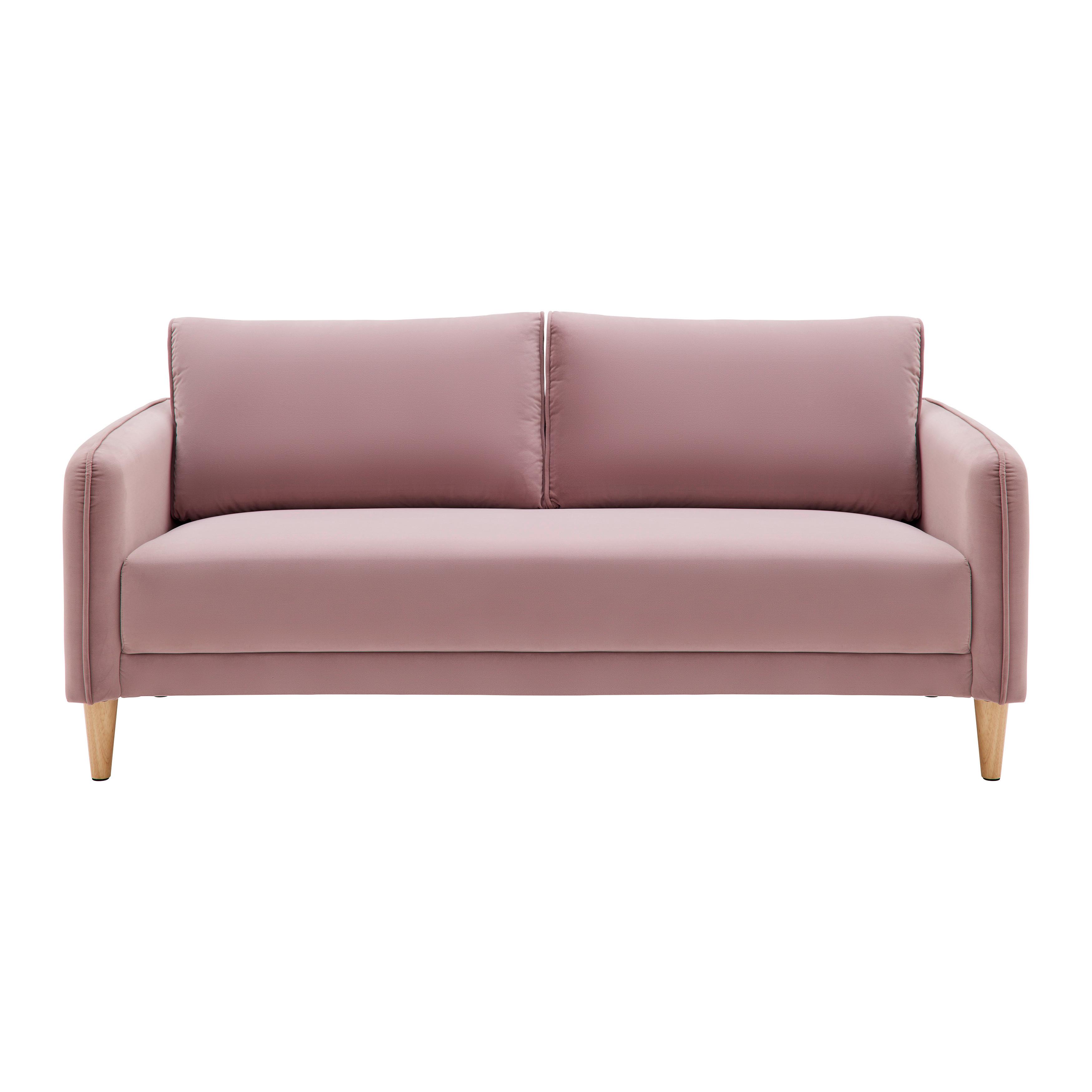 Pohovka LIVIA růžová - růžová/přírodní barvy, Moderní, dřevo/textil (176/78/76cm) - Bessagi Home