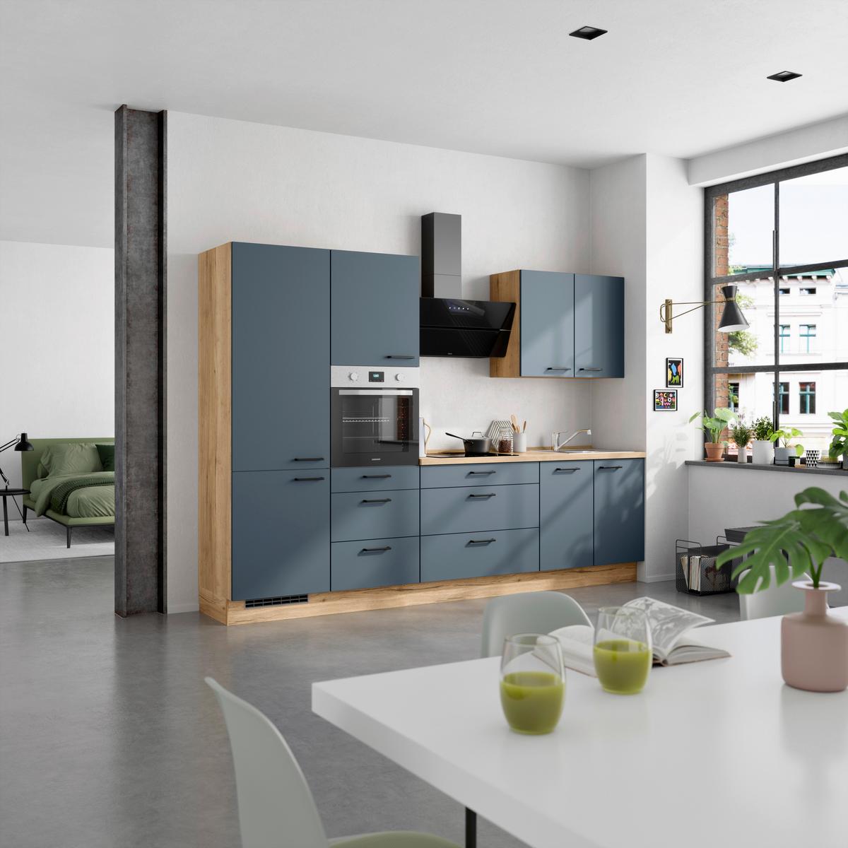 Küchenleerblock Easytouch High-Line, H4 Links - Blau/Eichefarben, MODERN, Holzwerkstoff (300cm) - Nobilia